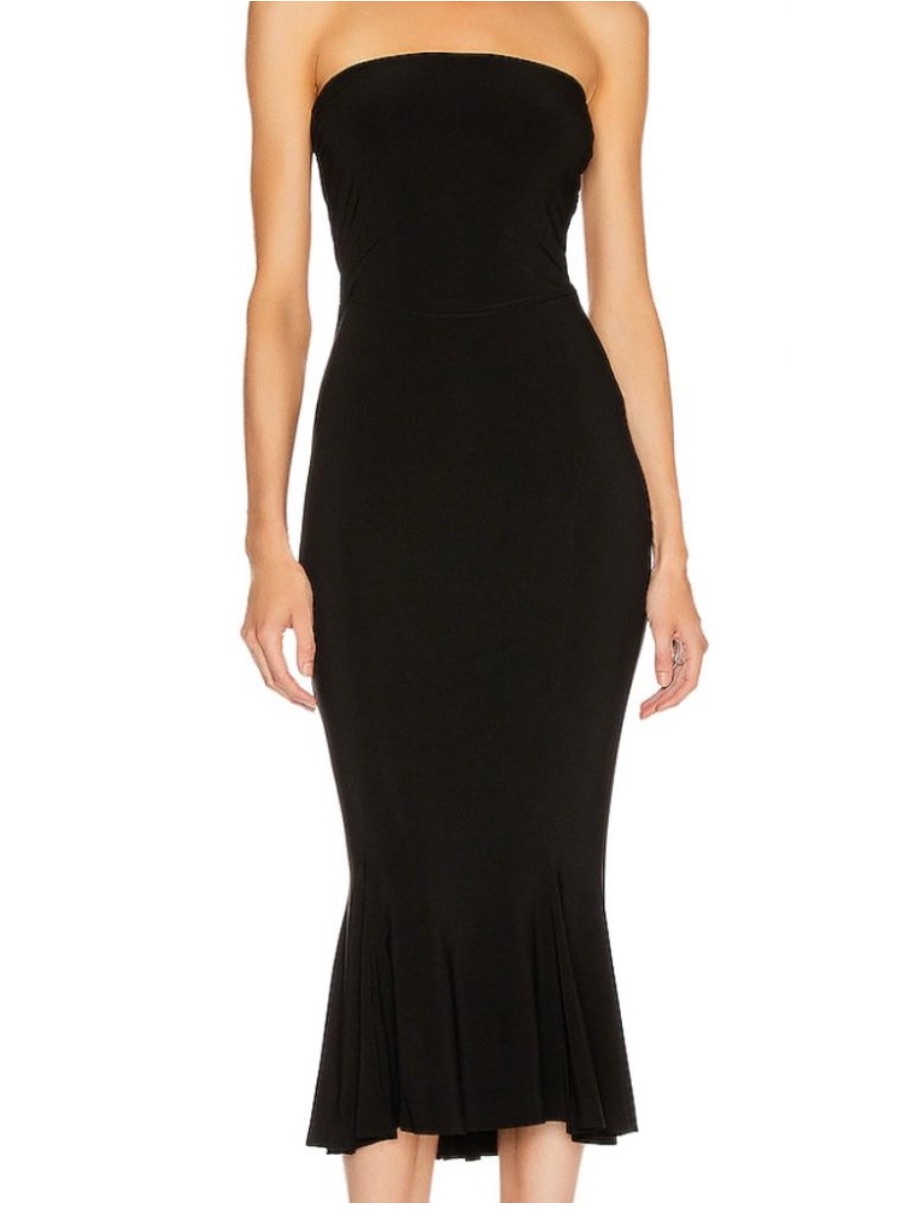 Norma Kamali Strapless Fishtail Dress Midi Mermaid Black Elegant Trumpet 38 M